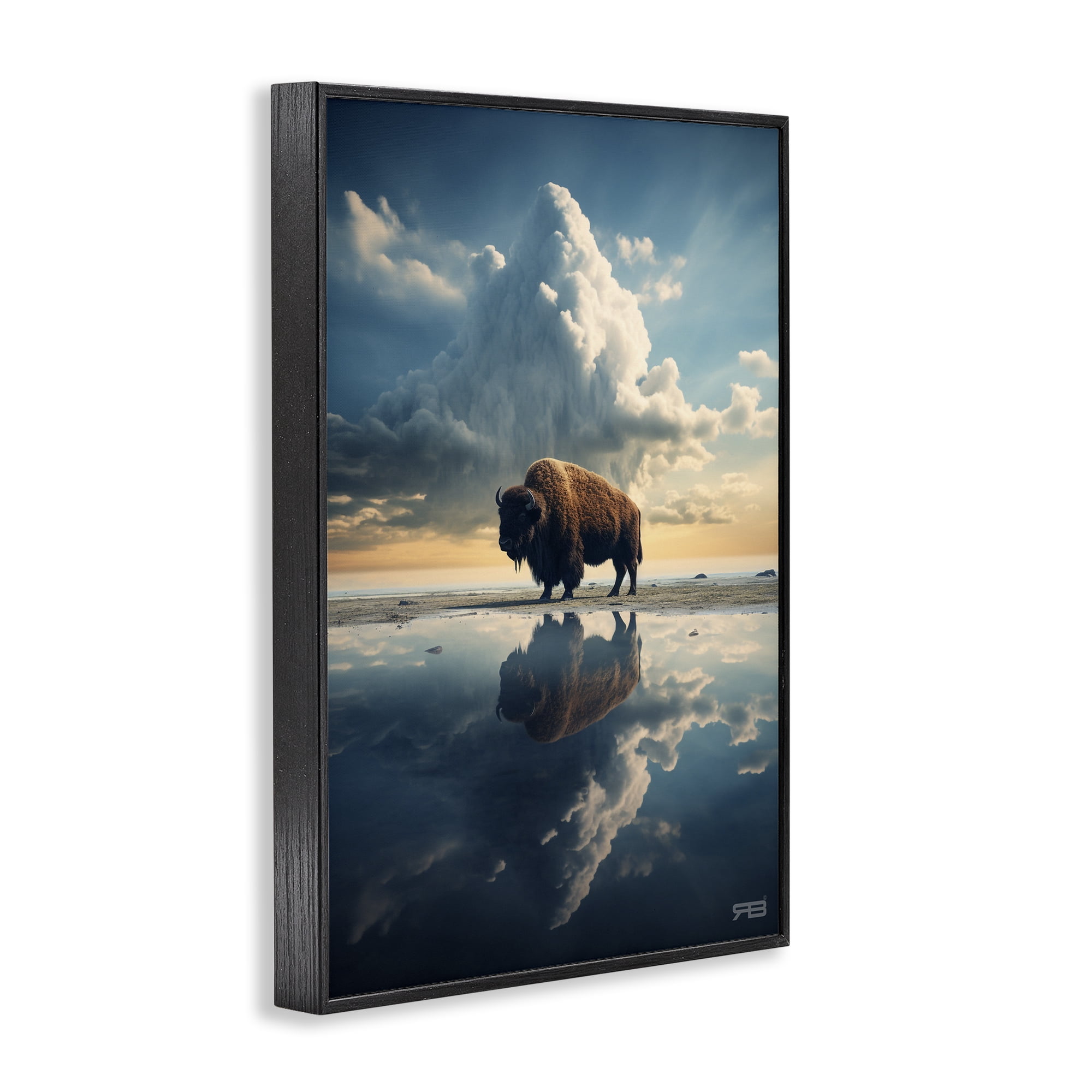 Stupell Industries Bison & Reflective Clouds Landscape Painting Black Framed Art Print Wall Art, 12 x 18
