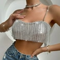 thumbnail image 2 of Women's Sequins Tank Tops Spaghetti Strap Crop Top Tight Sleeveless Tube Top Casual Fashion Sparkly Camisole Tanks Clubwear Silver,L, 2 of 6