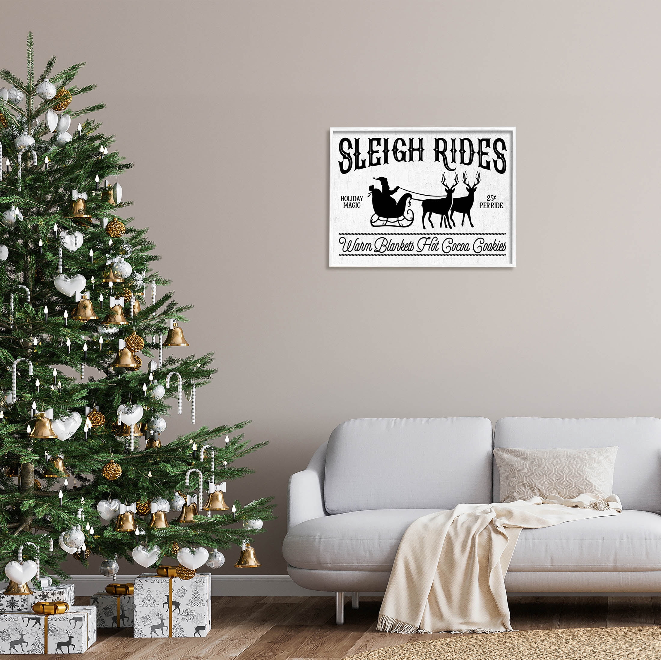 Stupell Industries Sleigh Rides Vintage Santa Claus Graphic Art White Framed Art Print Wall Art, Design by Lettered and Lined
