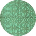 thumbnail image 1 of Ahgly Company Machine Washable Indoor Round Abstract Turquoise Blue Modern Area Rugs, 8' Round, 1 of 4