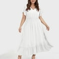 thumbnail image 4 of Women Dresses under $10! Cagogo Plus Size Summer Dresses Casual Short Sleeve High Waist Smocked Flowy Sundress V Neck Loose Beach Long Dress with Pockets, 4 of 8