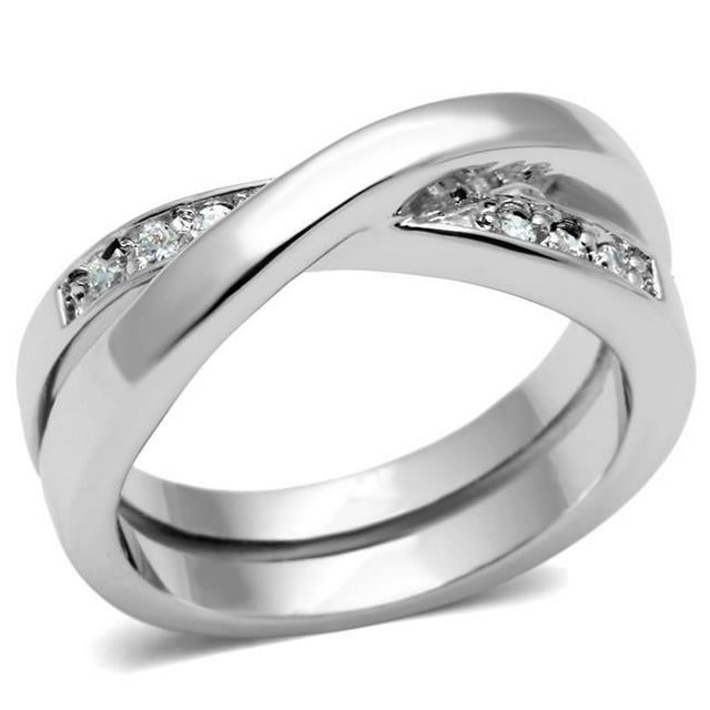 Alamode 3W287-6 Women Rhodium Brass Ring with AAA Grade CZ in Clear - Size 6