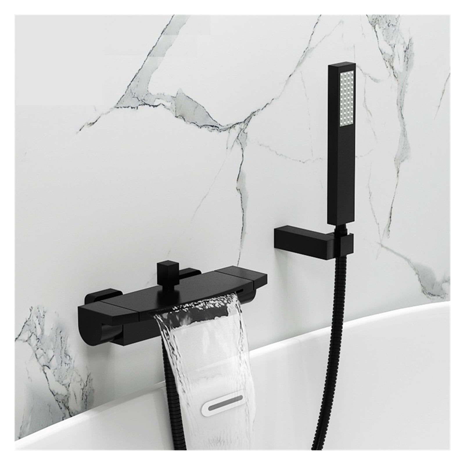 Matte Black Waterfall Spout Bathtub Faucet Hot and Cold Water Mixer Faucet Bathroom Faucets Wall-mounted Bathtub Mixers Taps