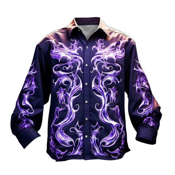 ChaoLingNeng Mardi Gras Button Up Shirts Men,Dark Gothic Festival Print Button Front Shirt for Casual Wear And Events,Carnival Printed Fashion Blouse