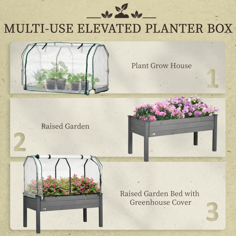 Alvantor Dark Grey 48' L x22' W x46' H Wooden Raised Planter Box with Greenhouse PE Cover