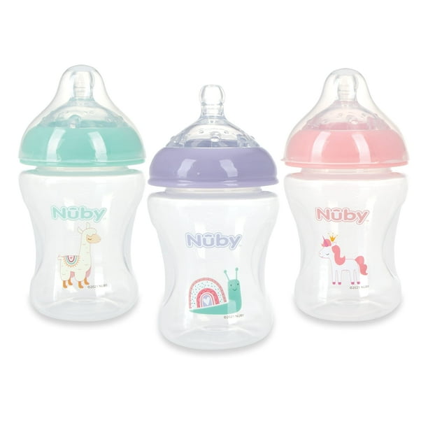 Biberones Nuby para bebés, paquete de 3, con tetina de flujo lento, 240 ml