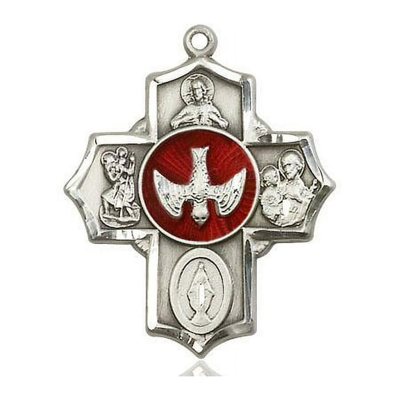 Extel Large Pewter Traditional Catholic 5-Way Cross Cruciform Medal with Miraculous Medal, St. Joseph, St. Christopher and Sacred Heart, Made in USA