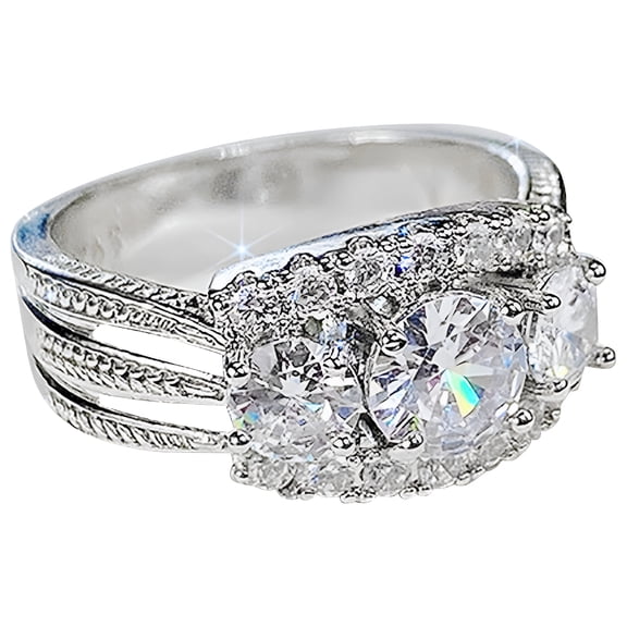 DESIGNICE Rings for Women Non Tarnish Full Diamond Zirconia Ring for Women Simple Fashion Jewelry Accessories Holiday Gift for Wife Pinky Ring Stainless Steel Rings for Women (Silver,6)