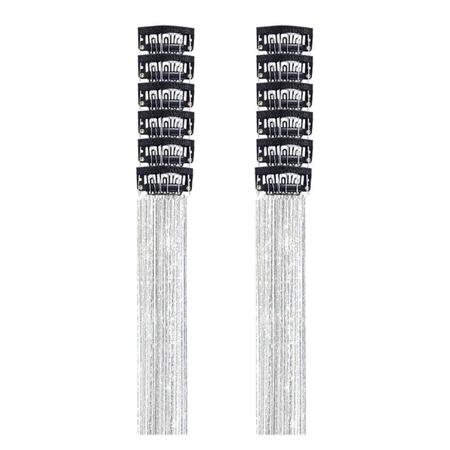 12 pinzas para el pelo con purpurina para niñas, extensiones de pelo brillantes plata