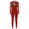 thumbnail image 2 of Haitryli Women Long Sleeve Gymnastics Leotard Unitard Rhinestone Full Length Bodysuit Jumpsuit Burgundy XXL, 2 of 7