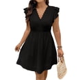 thumbnail image 1 of Vestido Eytino de encaje con cuello en V y manga corta con volantes, talla grande, 2 unidades, negro, 1 of 6
