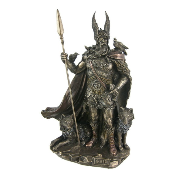 Dieu Nordique Odin Bronze Finition Statue Viking Païen