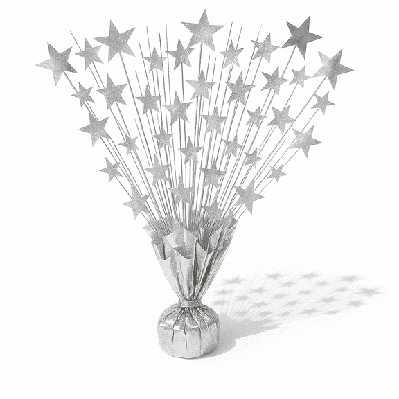 PMU Bursting Star Centerpiece- Prismatic Laser Silver Balloon Weights, table Centerpiece for Graduation, Birthdays, Halloween, Veterans, Party & Independence Day Celebration-15in / 7.34cm