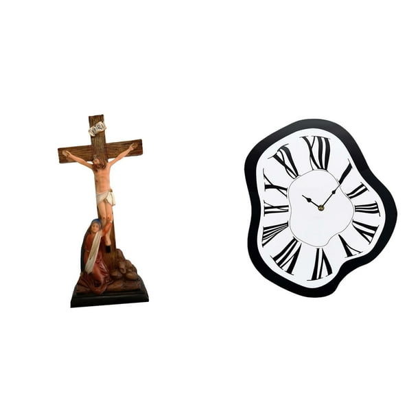 Estatua católica,Colección religiosa de la estatua de la Virgen María,Reloj de pared,Reloj de pared interior con números romanos nórdicos,Relojes distorsionados Reloj electrónico de lujo