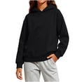 thumbnail image 2 of Tdoqot Girls Cotton Hoodie- Stretch Loose Fit Casual Long Sleeve Basic Pullover Sweatshirt Black Size 12, 2 of 8