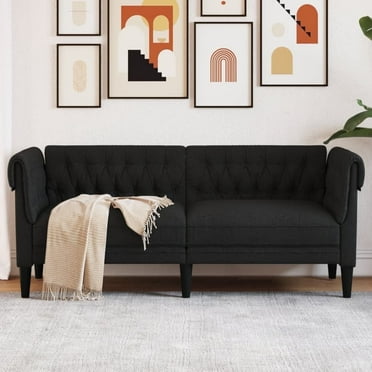 vidaXL Chesterfield Sofa 2-Seater Black Fabric