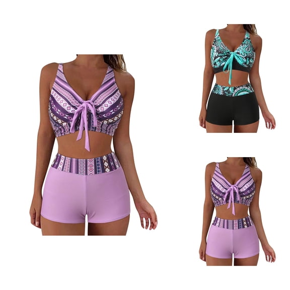Bikini Sets for Women European American Printed Split Womens Swimsuits Boxer Striped Swimsuit