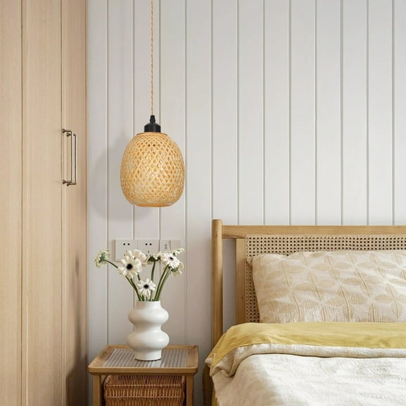Arturesthome Handmade Kitchen Island Bamboo Pendant Light Minimal Woven Hanging Lamp