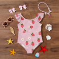 thumbnail image 5 of Abcomgle Girls Swimsuit Size 6 Strawberry Daisy Floral One Piece Girls Swimsuit Ruffled Stretchy Swimwear for Girls, 5 of 7
