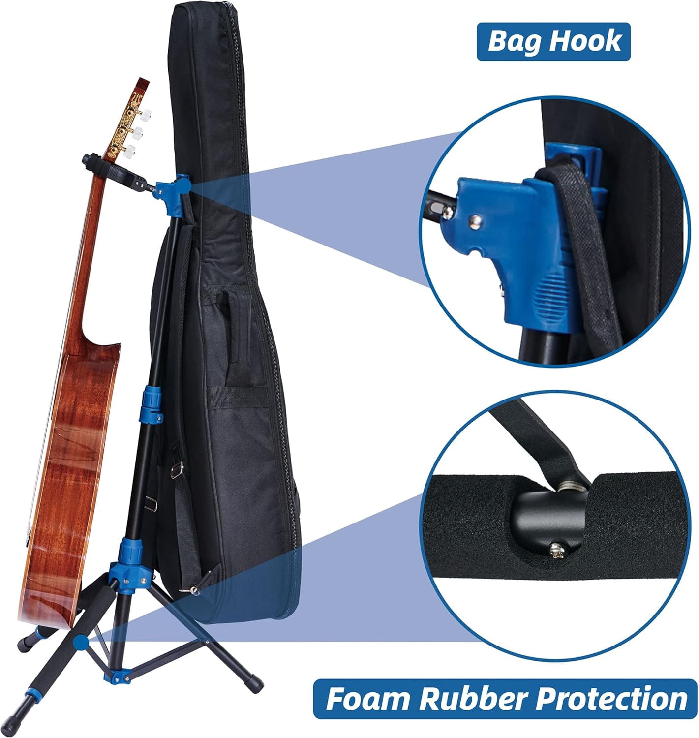 Folding Quadruple Guitar Stand with Auto-Lock System and Soild Tripod, Quadruple/Multiple Guitar Stand/Holder/Rack for Single Bass, Acoustic, Electric, Classical Guitar or Ukulele