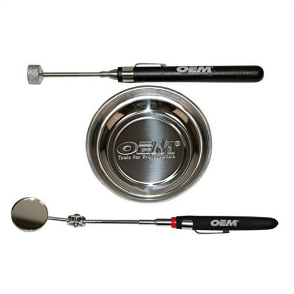 OEMTOOLS 3 Piece Magnetic Tray and Pick-up Tool Set