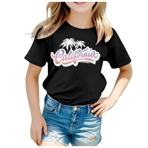 Hiijoy Toddler Girls T Shirt California Print Short Sleeve T-Shirt Cotton Casual Tshirt