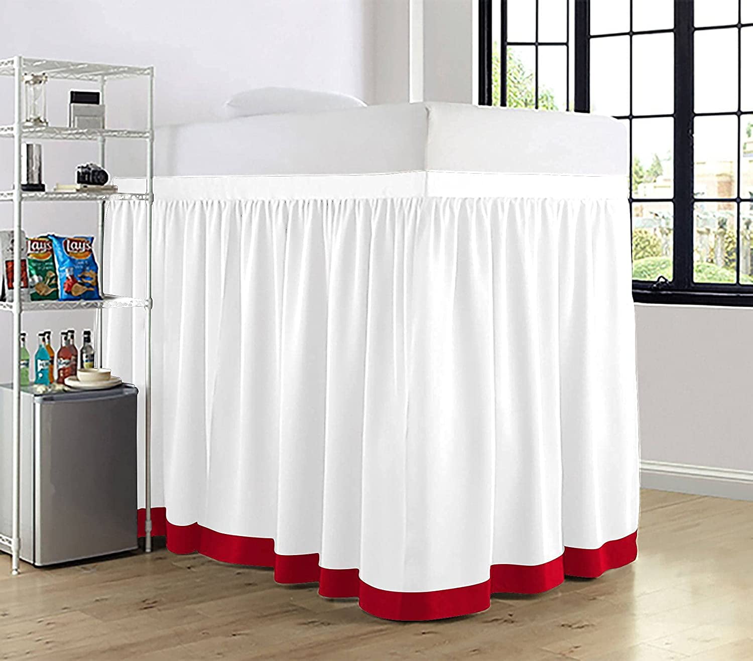 Dual Tone Dorm Bed Skirt, Ruffled Dual Tone Dorm Size Bed Skirt - 100% Microfiber Fabric, Dual Tone Dorm Bed Skirt Twin XL Size College Dual Tone Dorm Bed Skirt 38" Drop - Burgundy and White Solid.