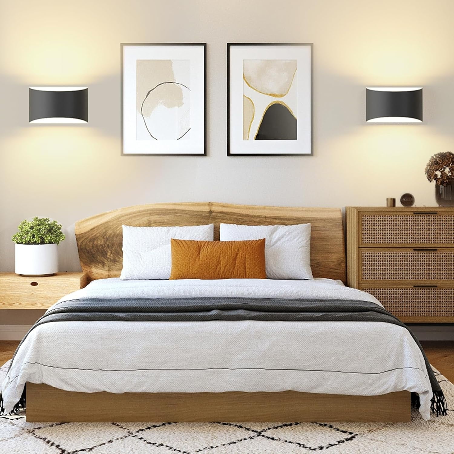 Modern LED Wall Sconces, 3000K Warm White Hardwired Wall Lights Set of 2, 10W Up and Down Wall Mount Light, Matte Black Indoor Sconces Wall Lighting