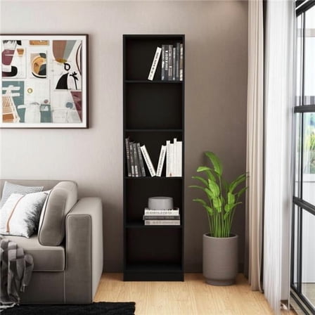 HomeRoots 546188 70 in. Black Wood Five Tier Bookcase
