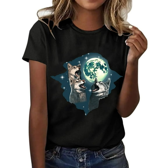 Wolf Print T-Shirt for Women Men Unisex Animal Graphic Tee Short Sleeve Casual Top Comfortable Shirt