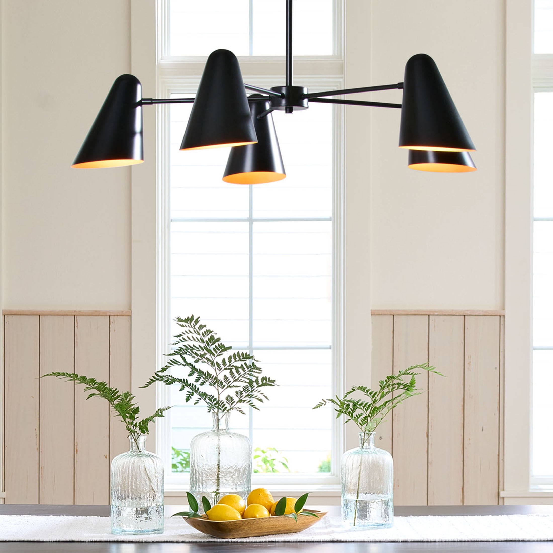 Better Homes & Gardens 38" Wide Contemporary 5-Head Chandelier, Matte Black, Brass Interior, No Bulb