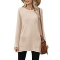 thumbnail image 5 of Htigea Women Long Sleeve Tunic Tops Solid Crewneck Pullover Casual Loose Fit Shirts Soft Comfy Everyday Tshirt with Pockets Beige S, 5 of 9