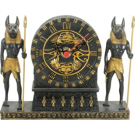 Boudoir Table Clock - Ebros Ancient Egyptian God Of Afterlife Anubis With Wadjet Eye Of Horus And Scarab Table Clock Statue 6.75