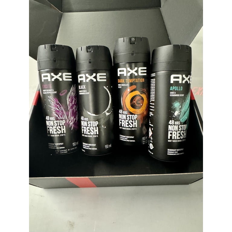 AXE Deodorant Body Spray for Men, Apollo, Excite, Black, Dark Temptation 48 Hours Deodorant Body Spray AHSR Products Bundle Set, Gift Set Packing,