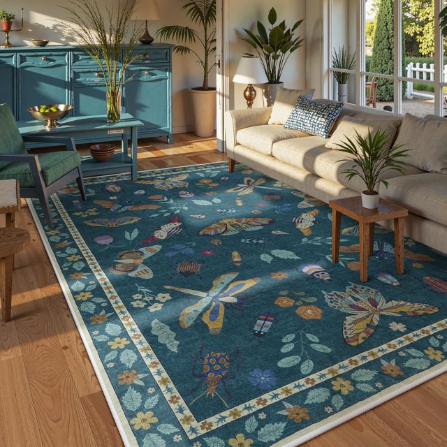 Insect Washable Rugs for Living Room Soft Area Rug x Rug for Bedroom UltraThin Non Slip Dining Room Rug Stain Rug Large Carpet for Office Nursery(&#;x)