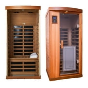 Xmatch Far Infrared Wooden Sauna Room, 1-Person Size, with 1510W, 8 Low EMF Heaters, 10 Minutes Pre-Warm up, Time and Temp Pre-Set, 2 Bluetooth Speakers, 1 LED Reading Lamp and 2 Chromotherapy Lights