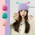 thumbnail image 4 of harmtty Women Winter Beanie Cartoon Eye Decor Shiny Tentacles Thick High Elasticity Warm Windproof Knitted Solid Color Ear Protection Foldable Lady Anti-slip Cap Hat Coffee, 4 of 8