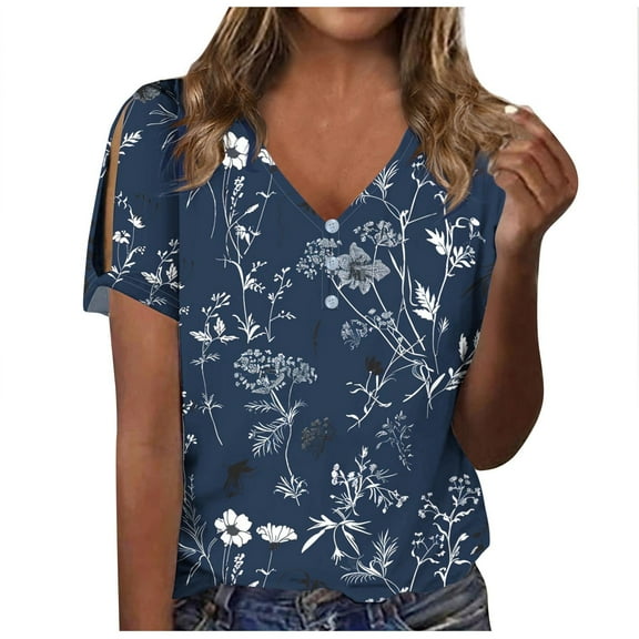 Summer Fashion 2026 Womens Tops Short Sleeve Cotton Womens Blouses Dressy Casual Petite T Shirts For Women V Neck