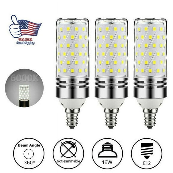 POINTERTECK 3Pcs E12 LED Corn Bulbs 16W LED 600LM White Candelabra Light