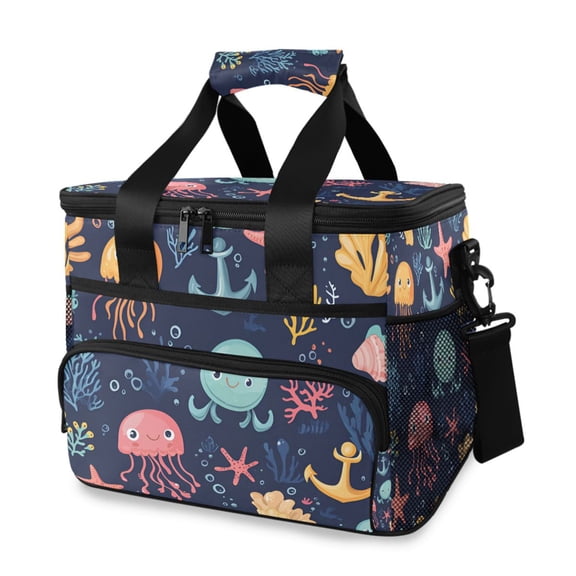 FORMRS Insulated Cooler Bag 24 Cans Capacity Soft Leakproof Lunch Box with Side Pockets, Red Jellyfish