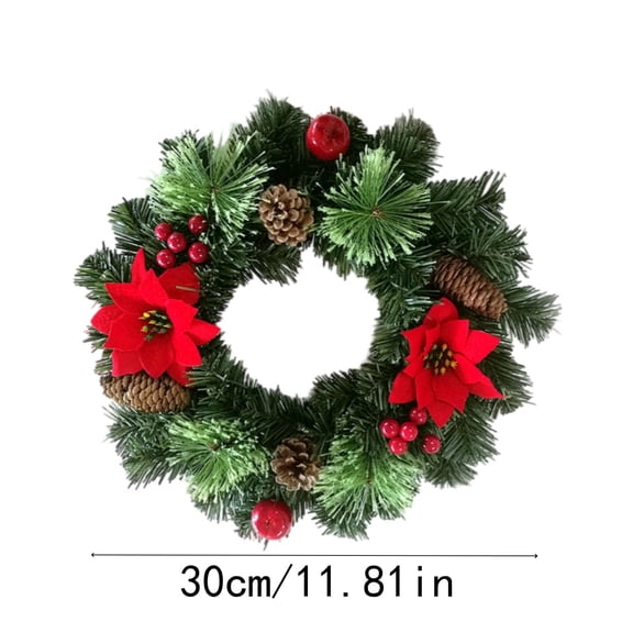 Fmbmuo Artificial Greenery Christmas Wreath with Pine Cones, 11.81 inch Red Berry Holiday Wreath for Front Door Window Wall Mantel