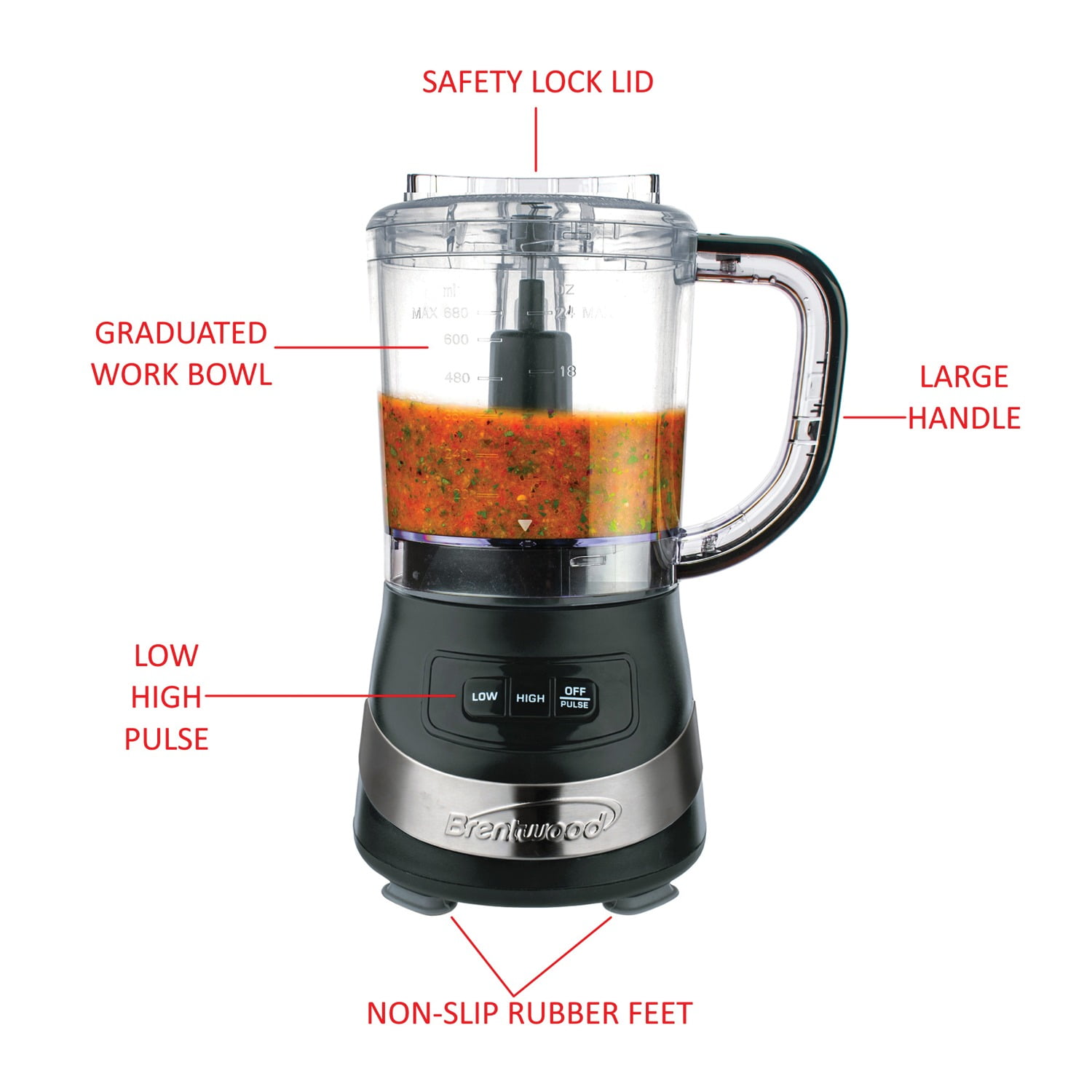 Brentwood 3-Cup Food Processor, Black, FP-549BKPT