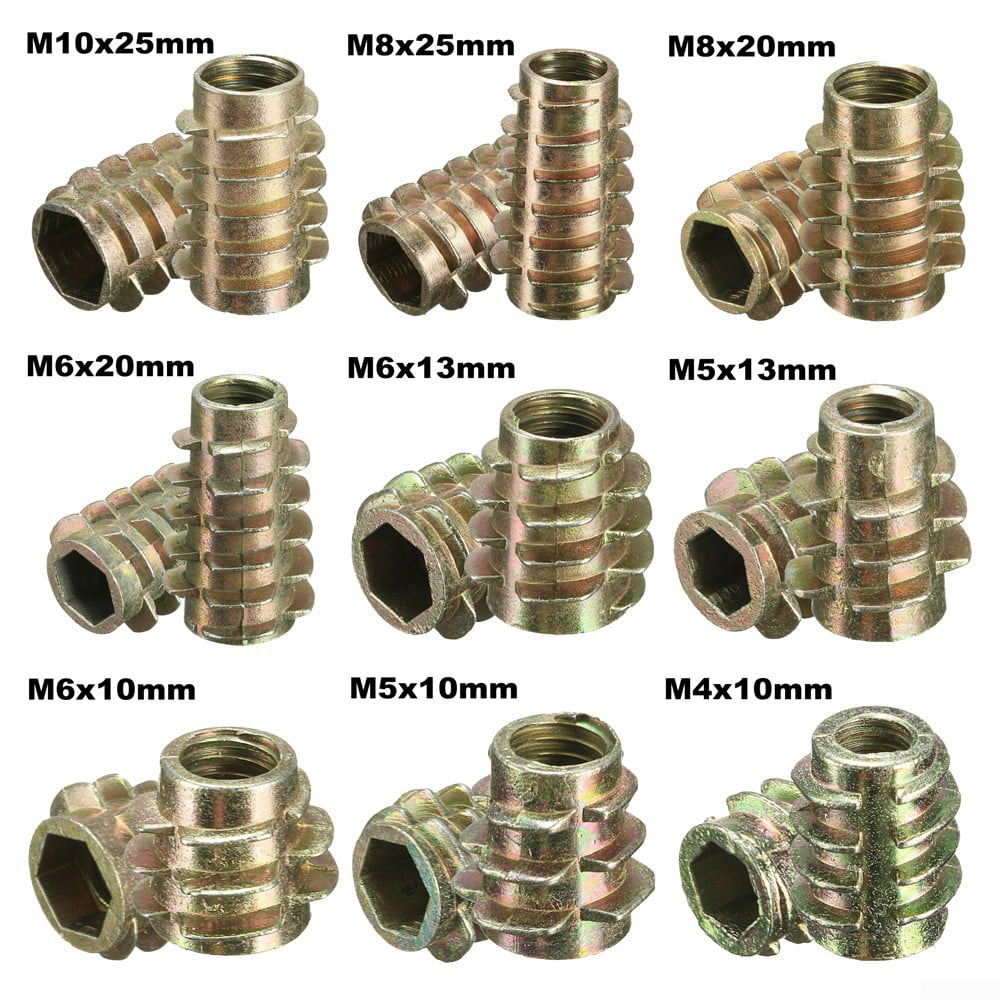 M4 M5 M6 M8 M10 Hex Drive Insert Screw Threaded Nuts E Type For Wood Furniture 