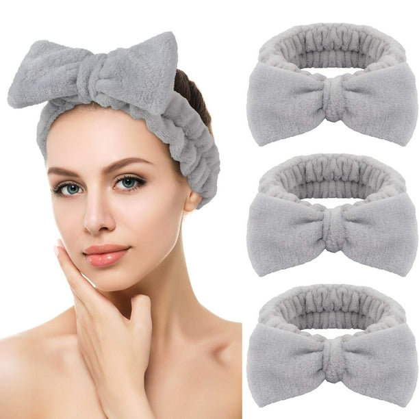 Bow Hair Bands Spa Headband for Washing Face Makeup Headband For Women  Light Grey 3Pack
