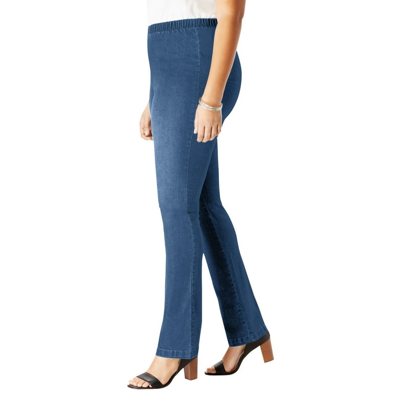 Roamans Women's Plus Size Straight-Leg Pull-On Stretch Jean Elastic Waist  Denim - Walmart.com