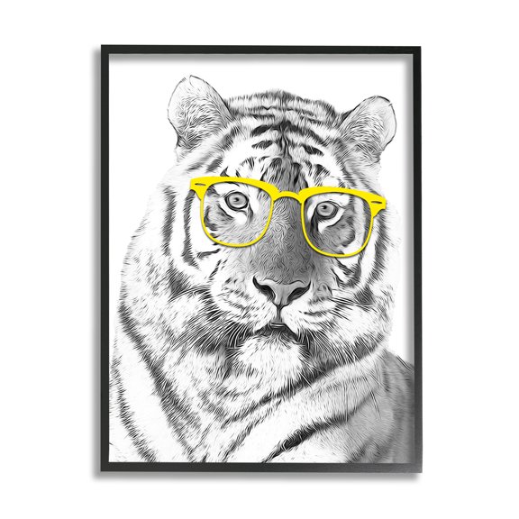 Stupell Industries Monochrome Tiger Portrait Wearing Yellow Glasses Design, 16 x 20, Design by Annalisa Latella