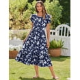 thumbnail image 2 of Vestido midi Zeagoo de manga corta con estampado floral blanco primaveral, 2 of 6