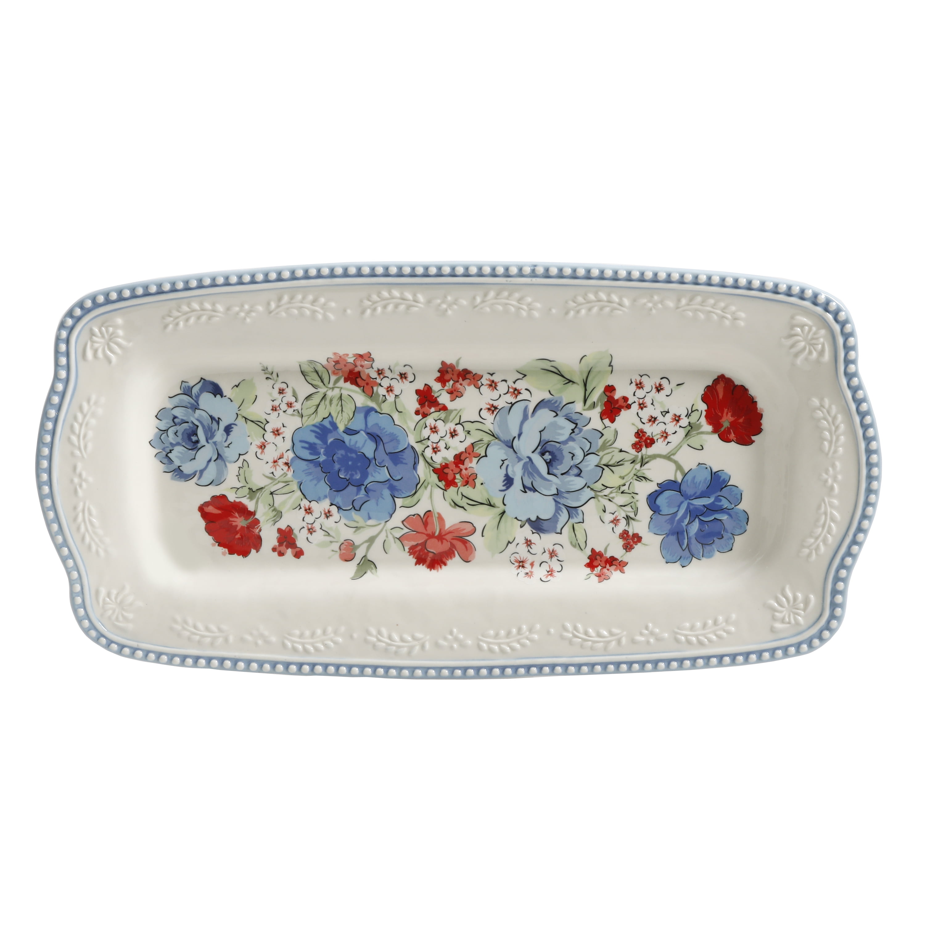 The Pioneer Woman Classic Charm Ceramic 16-inch Rectangular Platter, Blue