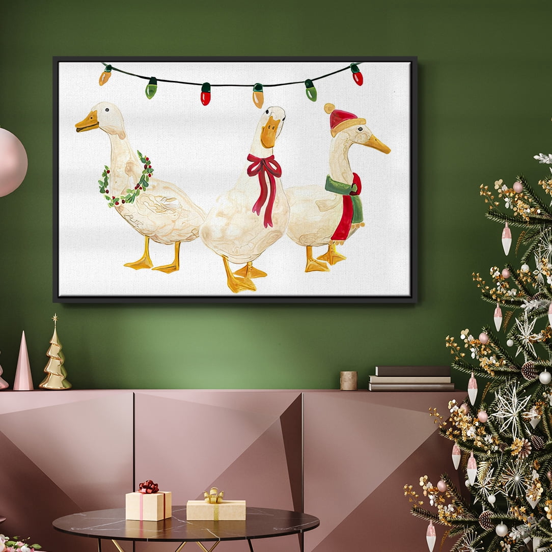 Merry Quackmas Collection A - Framed Gallery Wrapped Holiday Canvas - 17 x 25 - Black Frame