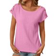 thumbnail image 2 of Pincandy Women's Casual Solid V Neck Loose Striped Short Sleeved T-shirt Top Summer Tops Cute Neck Tops Loose Dressy Casual Shirts Cap,Pink,2XL, 2 of 7